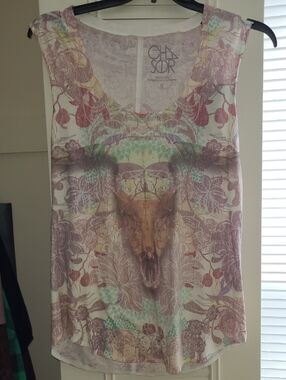 Chaser Lotus Skull Sleeveless Printed Top NWT Small